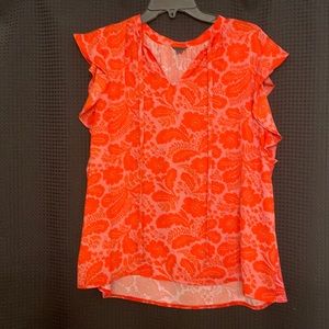 Ann Taylor  flutter sleeved blouse. Coral and light pink. Like new